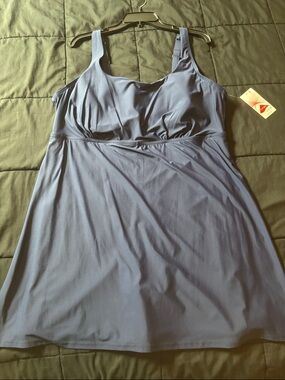 Lands End NWT navy blue Swimdress with Built-In Support 22w